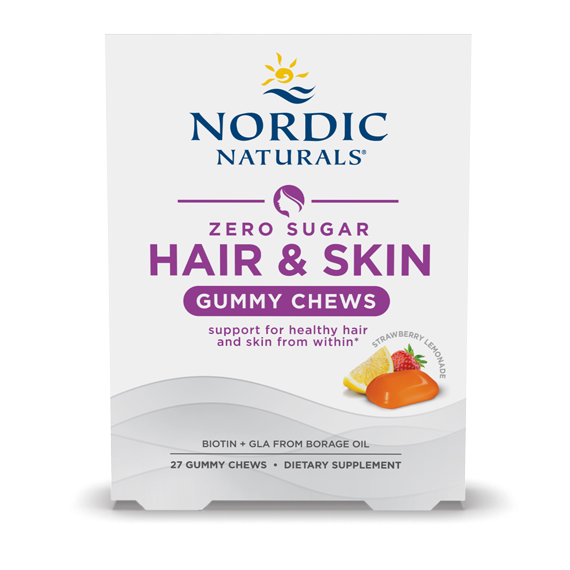 Zero Sugar Hair & Skin Strawberry Lemonade 27 Gummy Chews Nordic Naturals