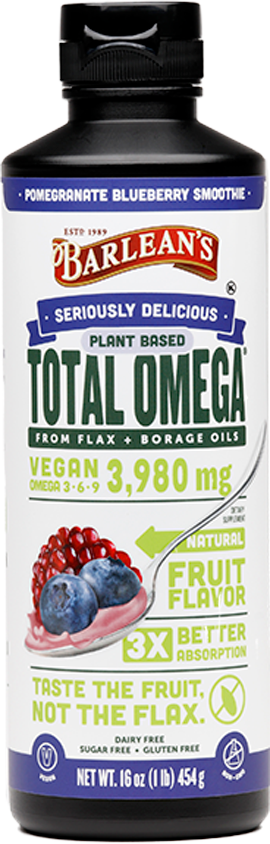 Seriously Delicious Plant Based Total Omega Pomegranate Blueberry Smoothie 16 oz Barlean’s