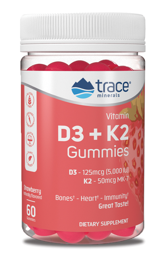 Vitamin D3+K2 Gummies Strawberry 60 Gummies Trace Minerals