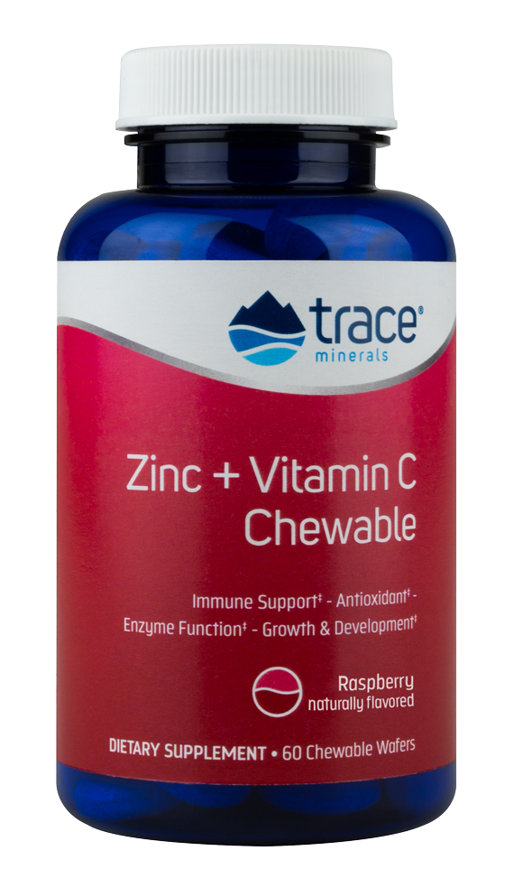 Zinc + Vitamin C Chewable Raspberry Flavor 60 Chewable Wafers Trace Minerals