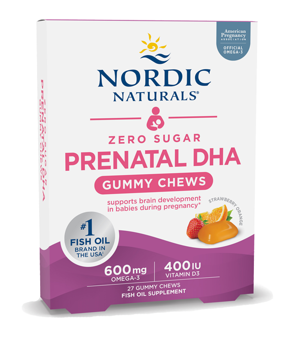 Zero Sugar Prenatal DHA Strawberry Orange 27 Gummy Chews Nordic Naturals