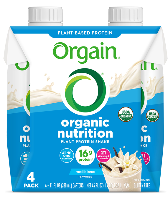 Vegan Organic Nutrition Shake Sweet Vanilla Bean 4 Pack Orgain